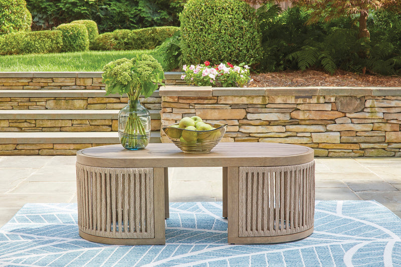 Oasis Outdoor Patio Coffee Table - Eucalyptus Wood & Rope, Weather Resistant – Natural
