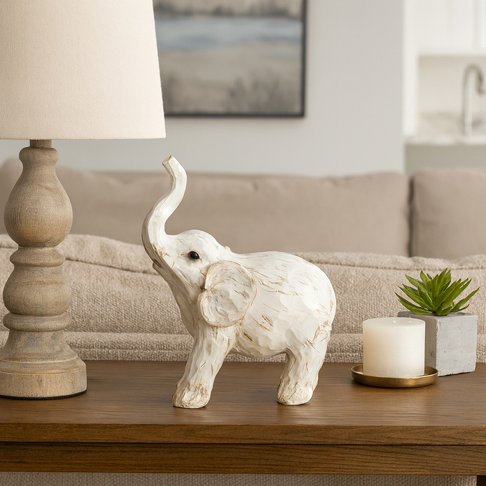 8” Contemporary Elephant Figurine – White