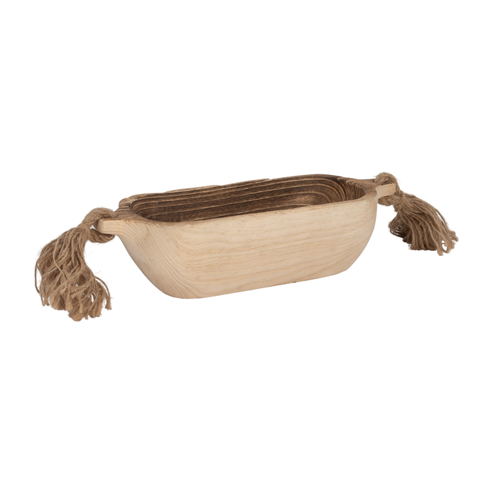 15” Boho Wood Tray with Tassels – Brown