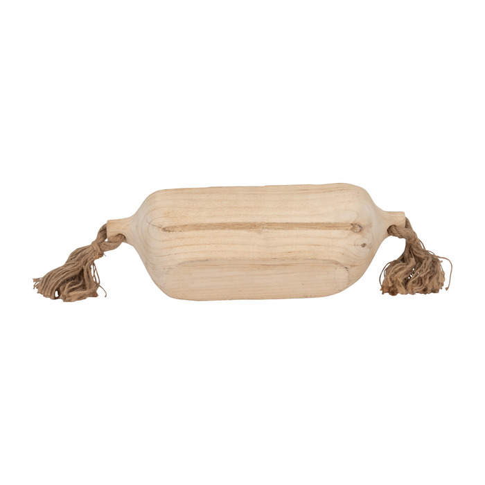 15” Boho Wood Tray with Tassels – Brown