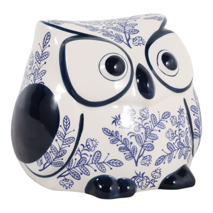 5” Ceramic Leaf Print Chinoiserie Owl – Blue 