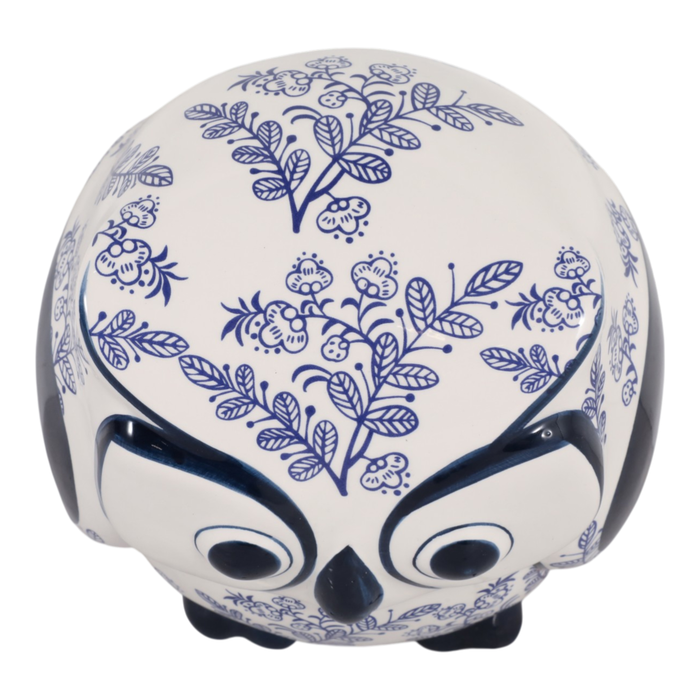 5” Ceramic Leaf Print Chinoiserie Owl – Blue 