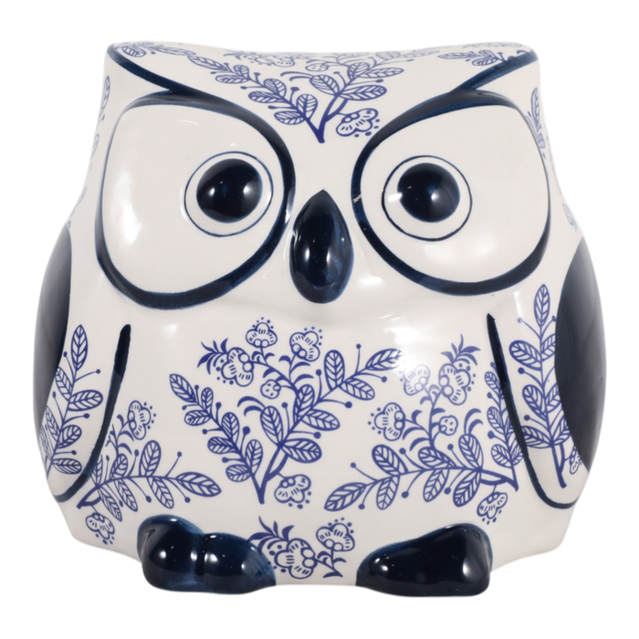 5” Ceramic Leaf Print Chinoiserie Owl – Blue 