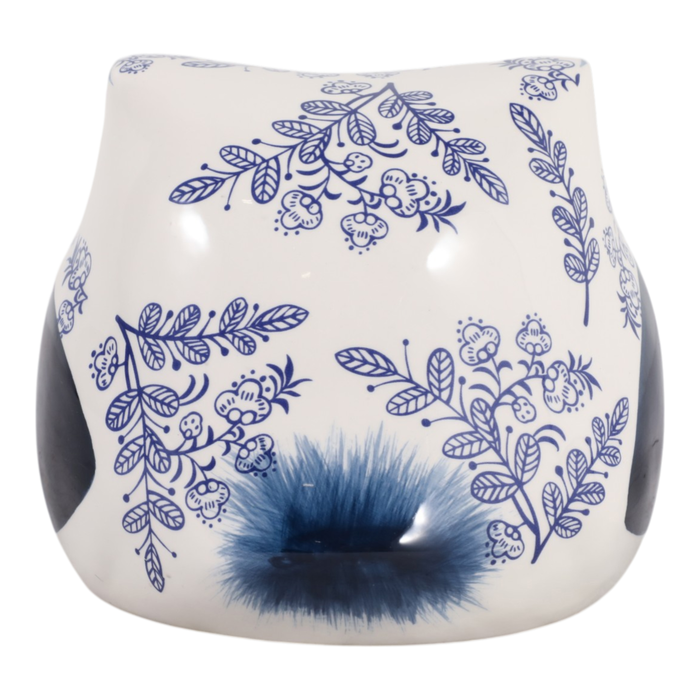 5” Ceramic Leaf Print Chinoiserie Owl – Blue 
