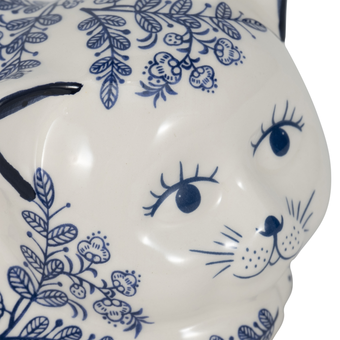 4” Ceramic Sleeping Chinoiserie Cat – Blue 
