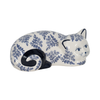 4” Ceramic Sleeping Chinoiserie Cat – Blue  | Chat endormi de 4 po en céramique de style chinoiserie - bleu