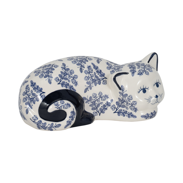 4” Ceramic Sleeping Chinoiserie Cat – Blue 