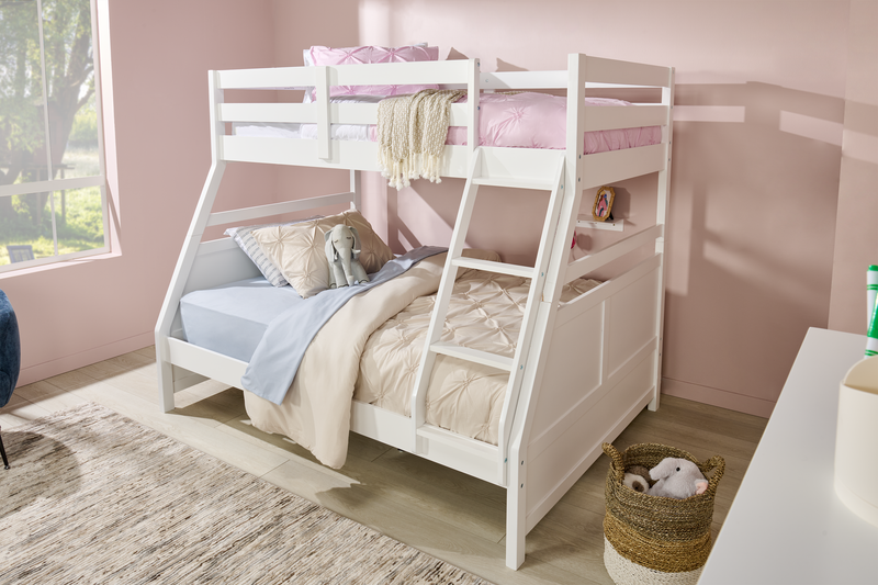 Quinn Bunk Bed with Ladder & Guard Rail for Kids, White - Twin/Full