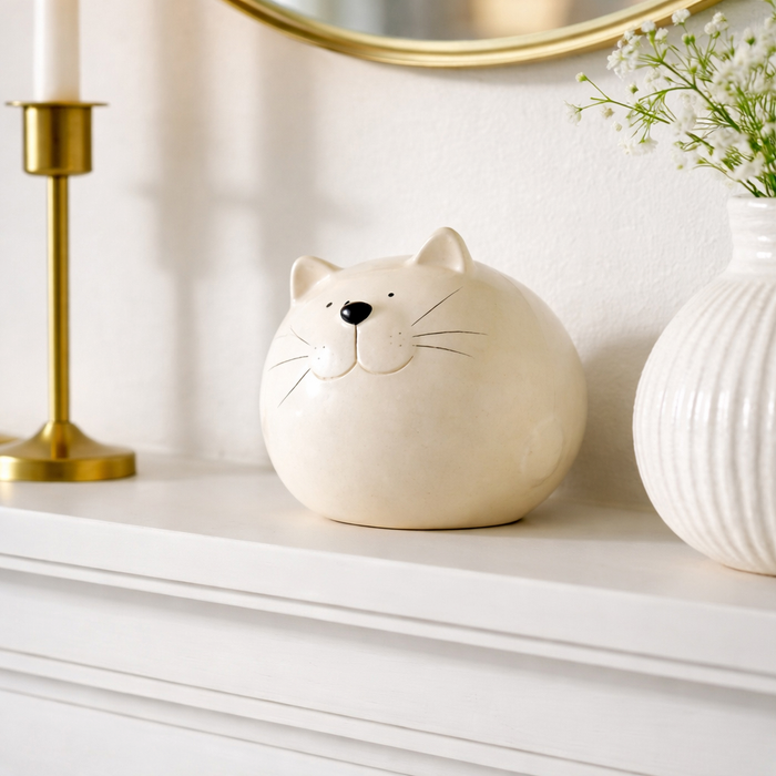 5” Ceramic Cat Orb Decoration – White