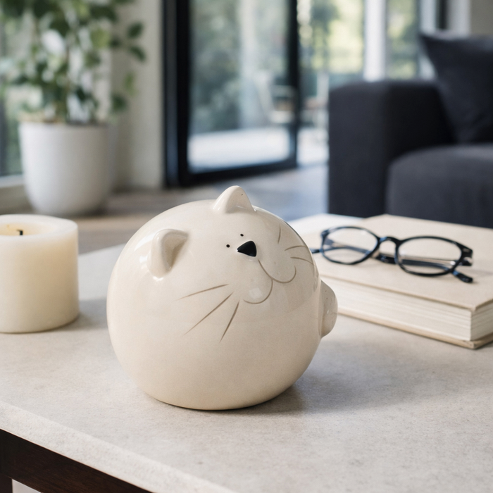 5” Ceramic Cat Orb Decoration – White
