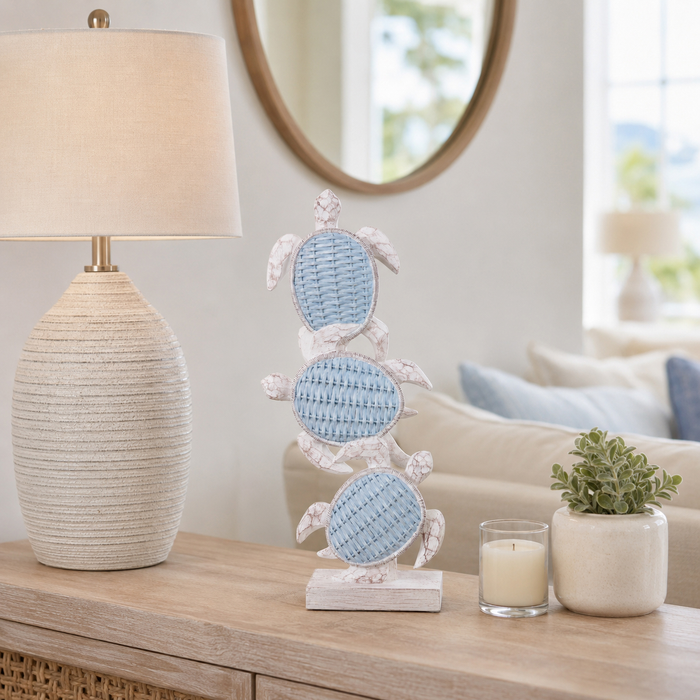 15.75” Vertical Stack of Turtles – Light Blue