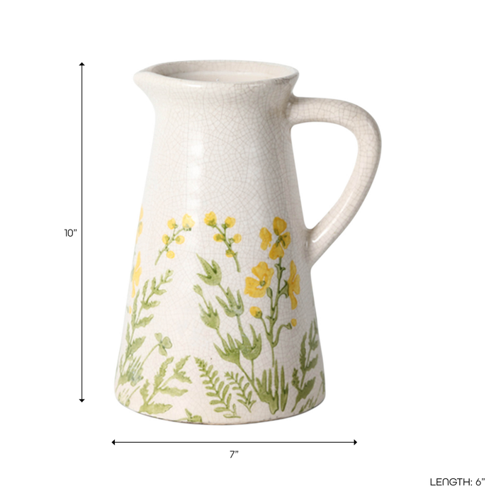 10” Ceramic Flower Field Pitcher – Multi-Colour