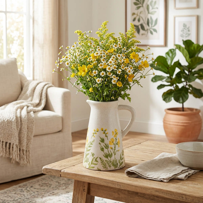 10” Ceramic Flower Field Pitcher – Multi-Colour