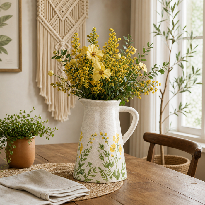 10” Ceramic Flower Field Pitcher – Multi-Colour