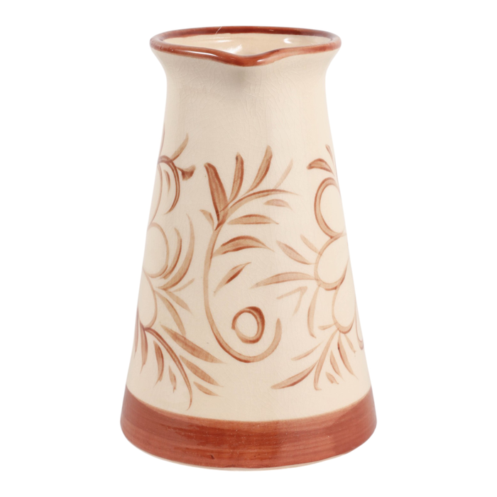 9.75” Ceramic Hand Painted Flower Pitcher – Light Brown