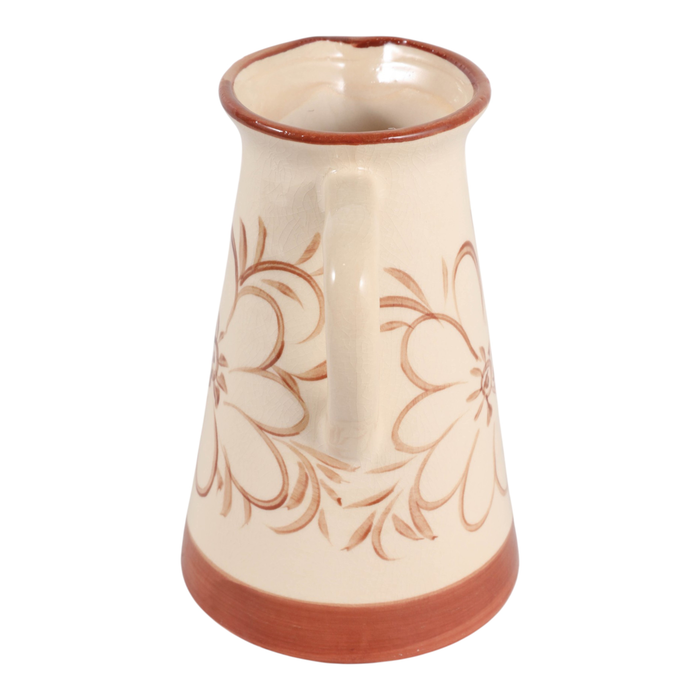 9.75” Ceramic Hand Painted Flower Pitcher – Light Brown