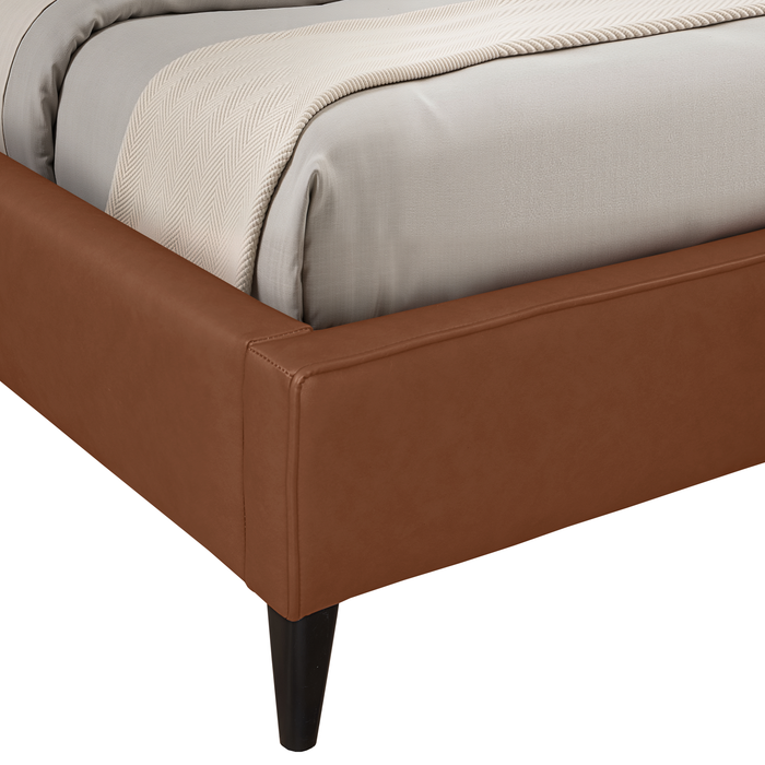 Alix Upholstered Platform Bed in Brown Leather-Look Fabric – King Size