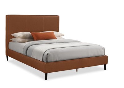 Alix Upholstered Platform Bed in Brown Fabric – Queen Size  | Lit plateforme rembourré Alix en tissu brun - format grand lit