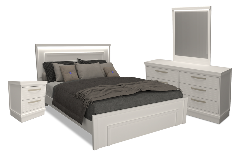 Alpine 6pc Bedroom Set with Panel Bed, Dresser, Mirror & Nightstand, White - Queen
