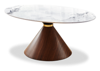 Alwin 40” Modern Oval Coffee Table with White Sintered Stone Top – Brown 