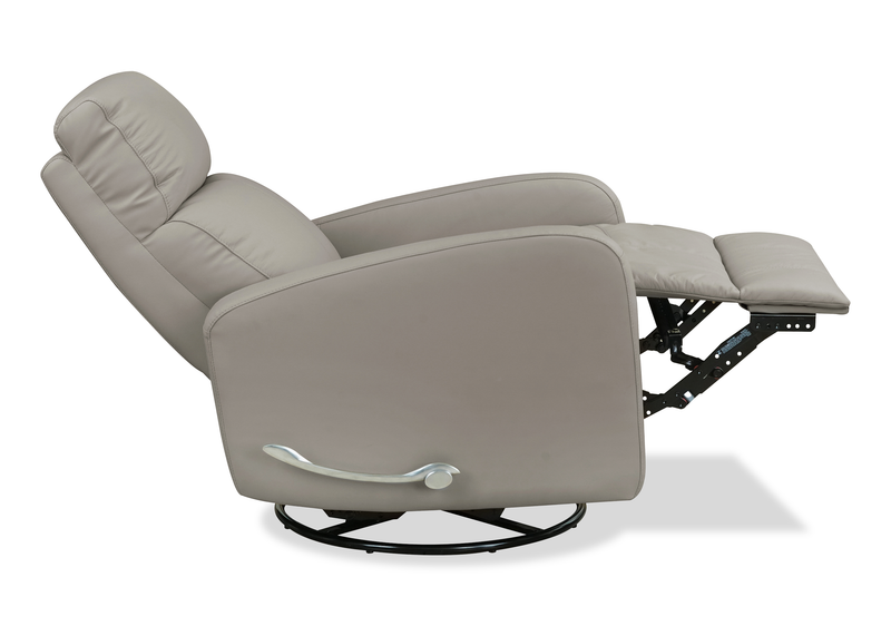 Asher 31.5\" Genuine Leather Swivel Glider Reclining Chair – Light Grey