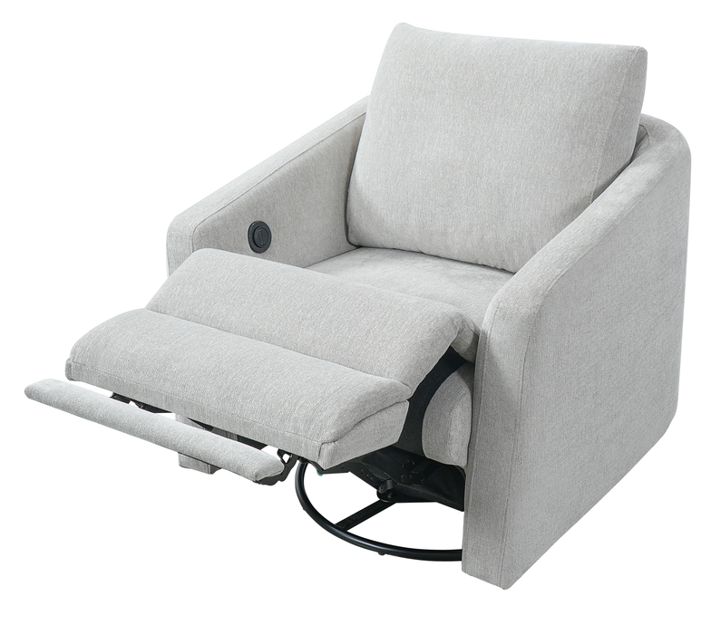 Cindy Crawford Home Aspen 33.5\" Fabric Swivel Power Reclining Chair with Power Footrest - Silver