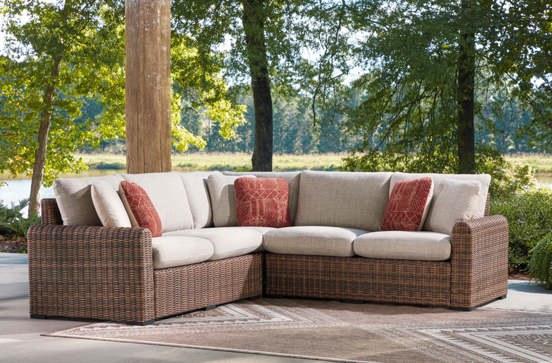 Banff 3-Piece Outdoor Patio Set with 2 Loveseats & Corner Chair - Weather Resistant - Brown/Beige