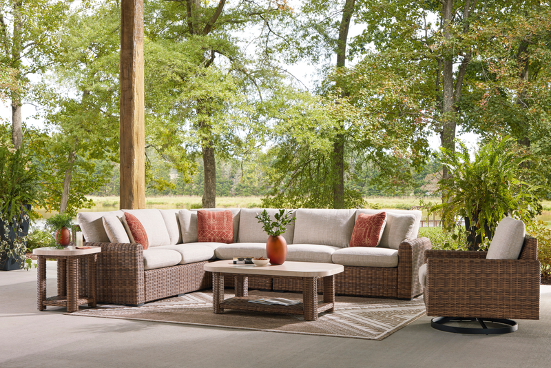 Banff Outdoor Patio Coffee Table - Resin Wicker & Aluminum, Weather Resistant - Brown/Beige