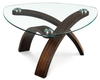 Baynes 34\" Contemporary Coffee Table with Glass Top and Wood Legs - Hazelnut