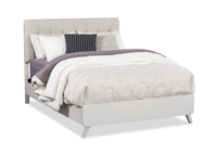 Cami Panel Bed with Fabric Headboard & Frame, Grey Oak - Queen Size 