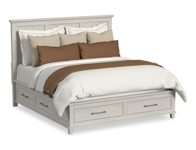 Celine Platform Storage Bed with Headboard & Frame, Ivory - King Size | Lit plateforme de rangement Celine avec tête de lit et cadre de lit, ivoire - format très grand lit