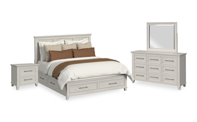 Celine 6pc Bedroom Set with Storage Bed, Dresser, Mirror & Nightstand, Ivory - King Size | Ensemble de chambre à coucher Celine 6 pièces avec lit de rangement, commode, miroir et table de nuit, ivoire - format très grand lit