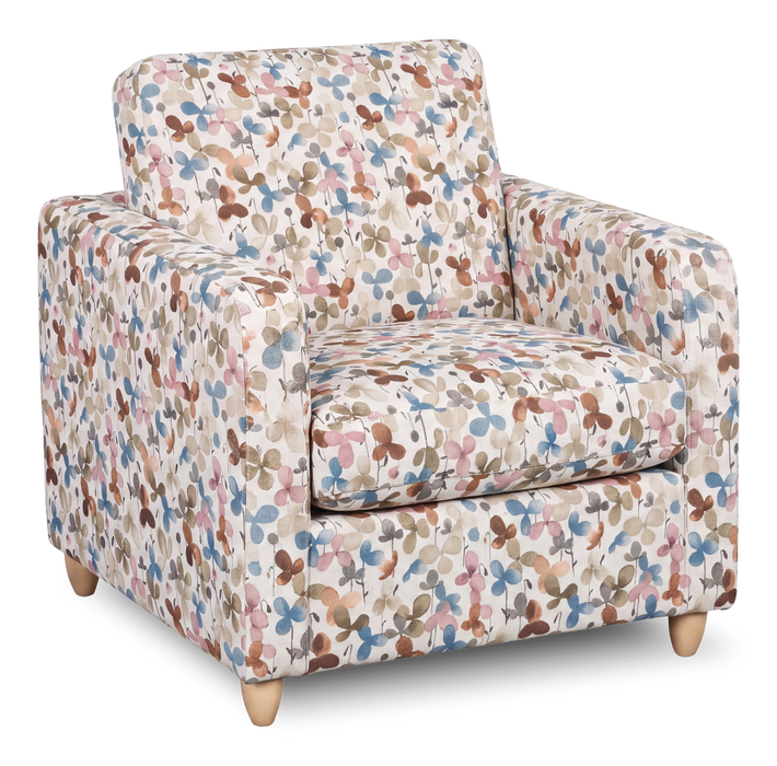 Made in Canada Sofa Lab Customizable Club 36\" Fabric Accent Chair with Wood Legs – Rose Accent Fabric 