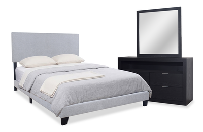 Delta 5pc Bedroom Set with Bed, Dresser & Mirror, Black - Queen Size | Ensemble de chambre à coucher Delta 5 pièces avec lit, commode et miroir, noir - format grand lit