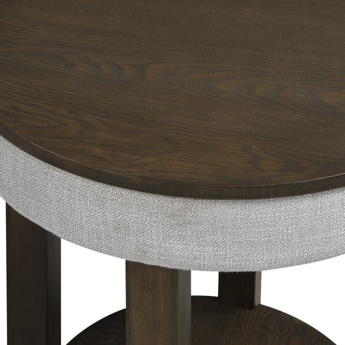 Elroy 21\" Rustic Round Lift Top End Table With Shelf  - Brown and Grey with Fabric Edge 