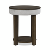 Elroy 21" Rustic Round Lift Top End Table With Shelf  - Brown and Grey with Fabric Edge | Table de bout ronde rustique Elroy de 21 po avec dessus relevable et tablette - brune et grise avec bordure en tissu