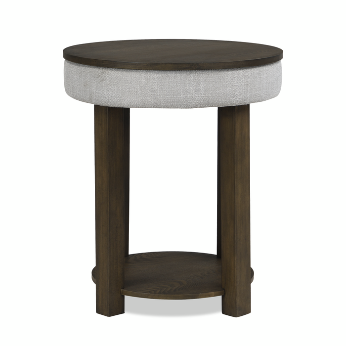 Elroy 21\" Rustic Round Lift Top End Table With Shelf  - Brown and Grey with Fabric Edge 