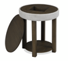 Elroy 21" Rustic Round Lift Top End Table With Shelf  - Brown and Grey with Fabric Edge | Table de bout ronde rustique Elroy de 21 po avec dessus relevable et tablette - brune et grise avec bordure en tissu