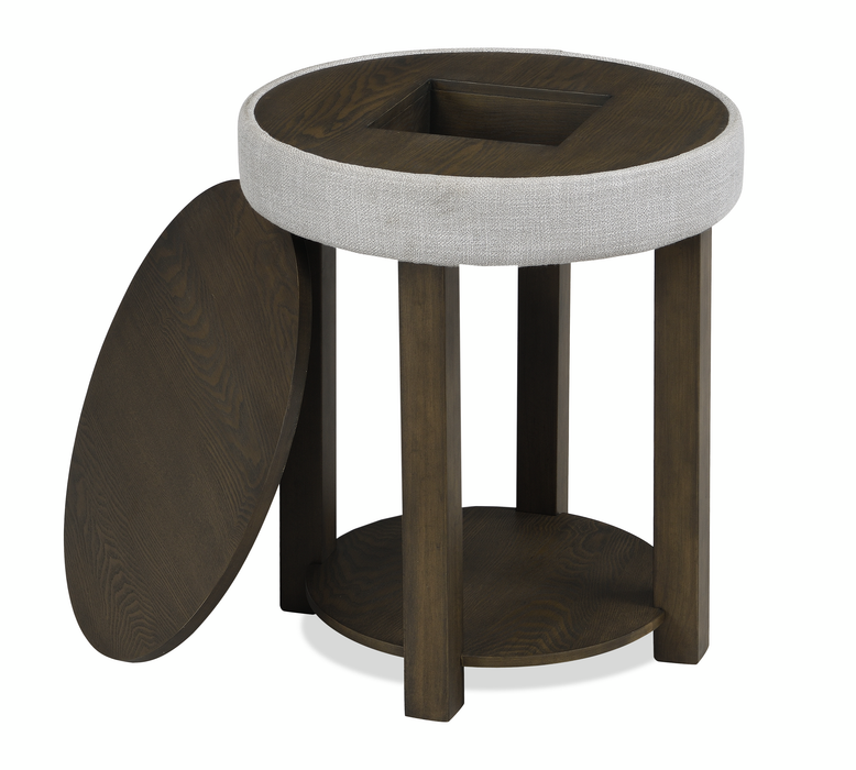 Elroy 21\" Rustic Round Lift Top End Table With Shelf  - Brown and Grey with Fabric Edge 