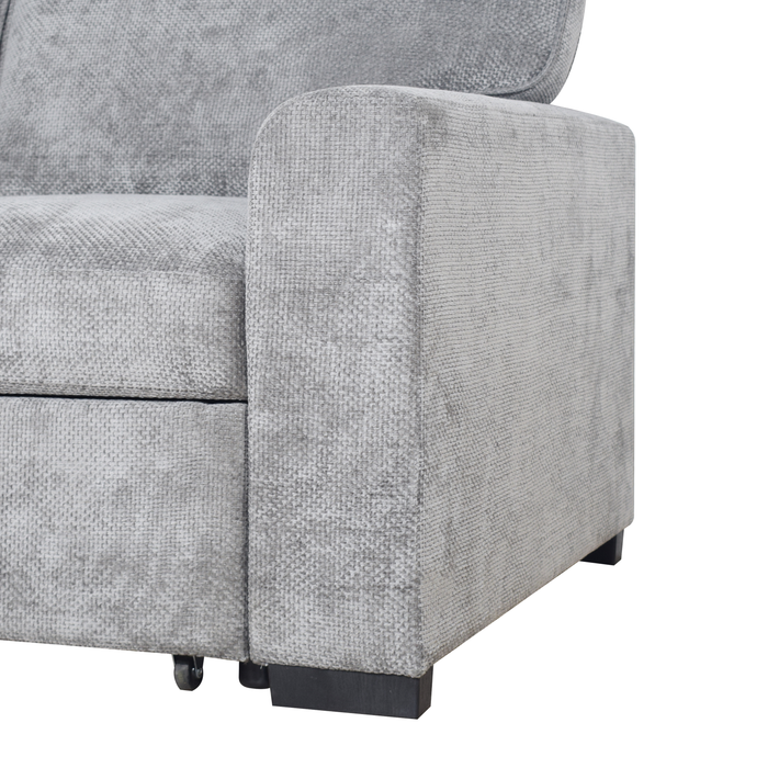 Emerie 3-Piece Left-Facing Chenille Sleeper Sectional with Storage Ottoman – Grey