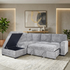 Emerie 3-Piece Left-Facing Chenille Sleeper Sectional with Storage Ottoman – Grey | Sofa-lit sectionnel de gauche Emerie 3 pièces en chenille avec pouf de rangement - gris