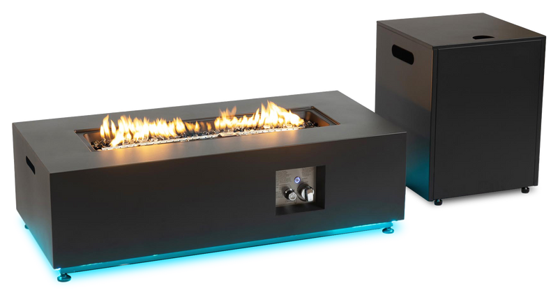 Glow Fire Pit Table, 42\"W, 50,000 BTU, Propane, Built-in LED Lighting, Metal