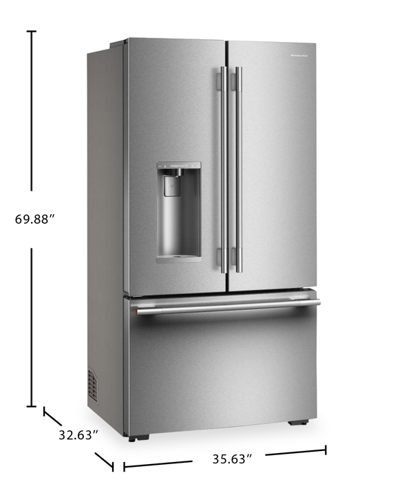 KitchenAid 35.6\" 23.1 Cu. Ft. Counter-Depth French Door Refrigerator – Stainless Steel - KRFC536SPS