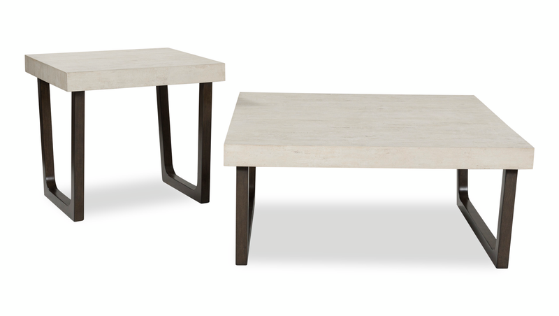 Lisette 40” Contemporary 2-Pack Coffee + End Table with Cement Look Top - Grey