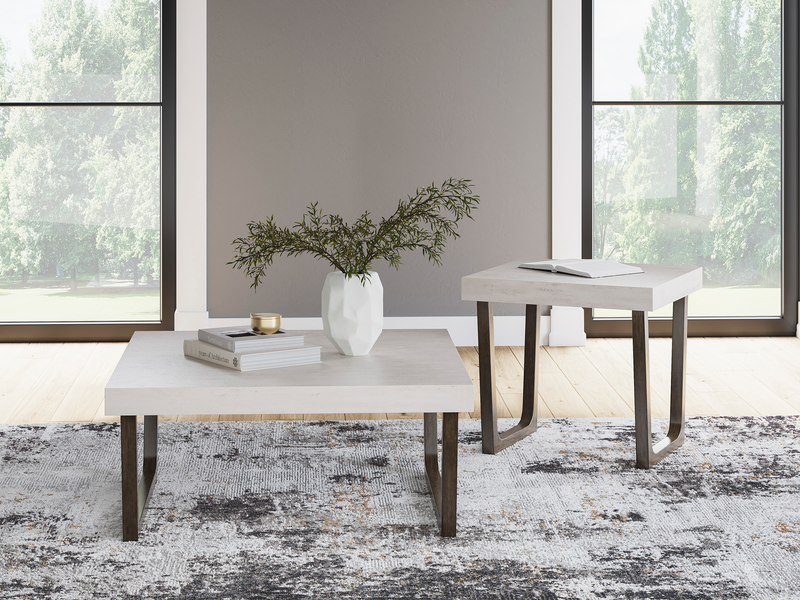 Lisette 40” Contemporary 2-Pack Coffee + End Table with Cement Look Top - Grey
