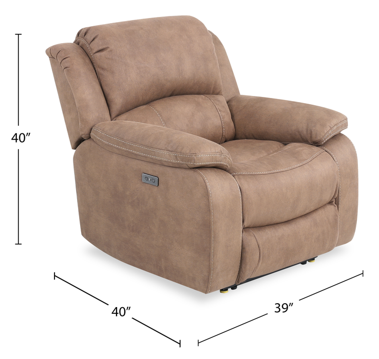 Marcel 39” Fabric Power Reclining Chair with USB Port – Warm Brown