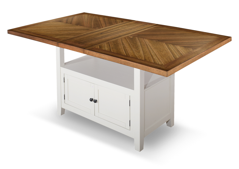 Piper Counter-Height Dining Table with 60-72\"W Extension & Built-in Storage - Two-Tone White & Brown