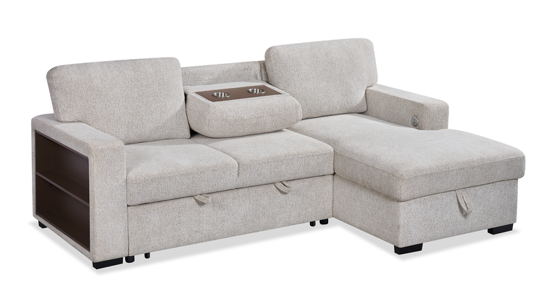 Pocket 2-piece Right-facing Linen-Look Fabric Sleeper Sectional with Storage - Beige