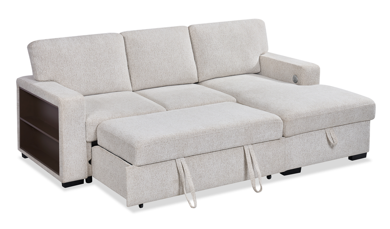 Pocket 2-piece Right-facing Linen-Look Fabric Sleeper Sectional with Storage - Beige