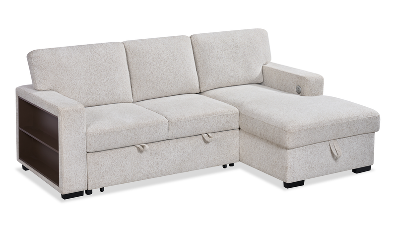 Pocket 2-piece Right-facing Linen-Look Fabric Sleeper Sectional with Storage - Beige